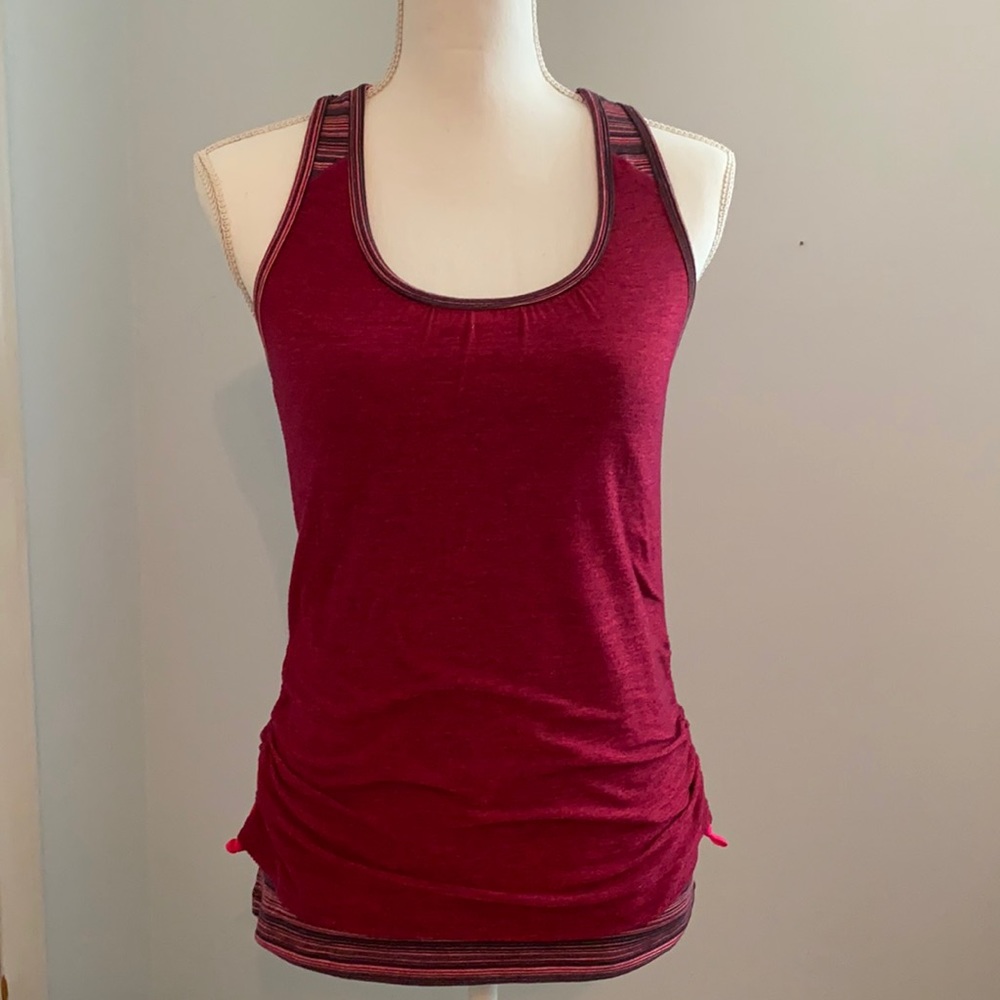 Athleta Wine Red Racerback Tank with Striped Trim